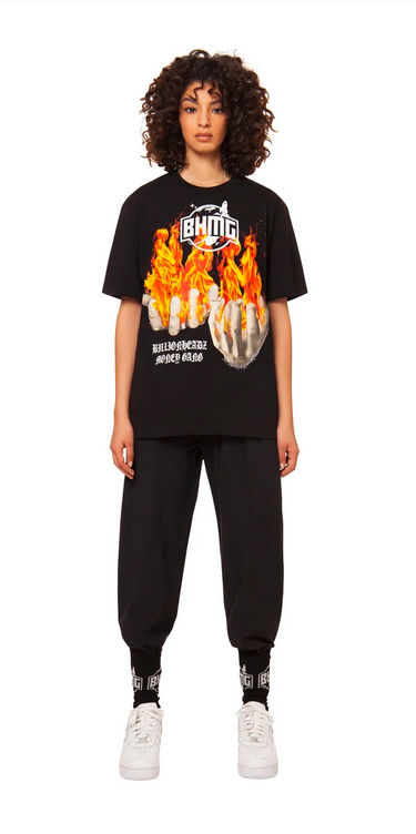 T-shirt BHMG stampa mani con le fiamme