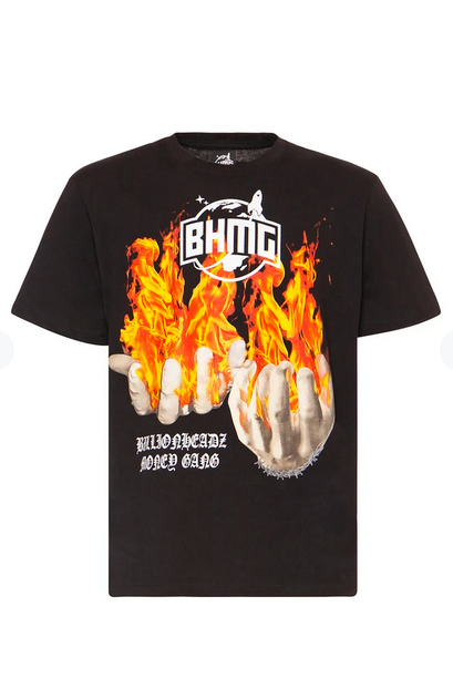 T-shirt BHMG stampa mani con le fiamme