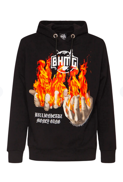 Felpa BHMG hoodie stampa mani con fiamme