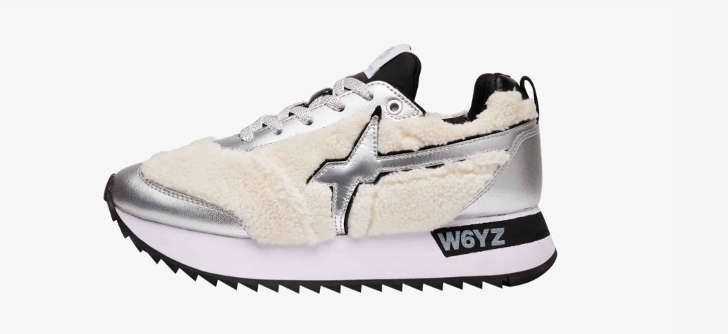 Sneakers W6YZ in pelle e ecofur - argento/bianco