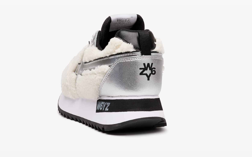 Sneakers W6YZ in pelle e ecofur - argento/bianco